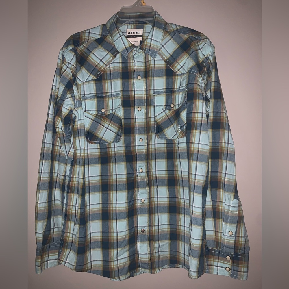 Ariat Retro Fit Men's Teal and Brown Plaid Shirt